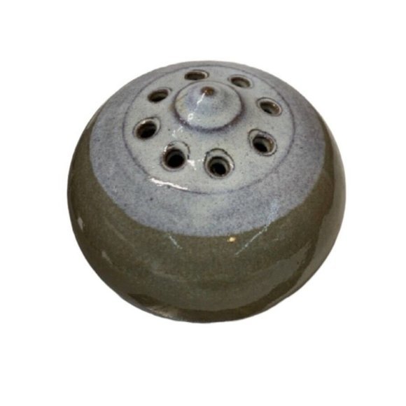 Vintage MCM Flower Frog Vase Ikebana Style Blue Gray Glazed Pottery - Picture 1 of 3